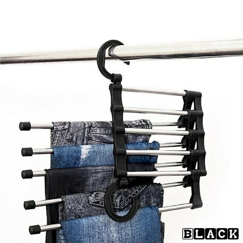 5 in1 Multi-functional Stainless-Steel Wardrobe Magic Clothes Hanger (Black)