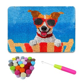 hifrom Latch Rug for DIY Knotting Set, 50 x 38 cm DIY Latch Hook Rug Set, Latch Hook Kit, Cross Stitch Set for DIY Crafts, Gifts, Doormat, Main Decoration (Dog)