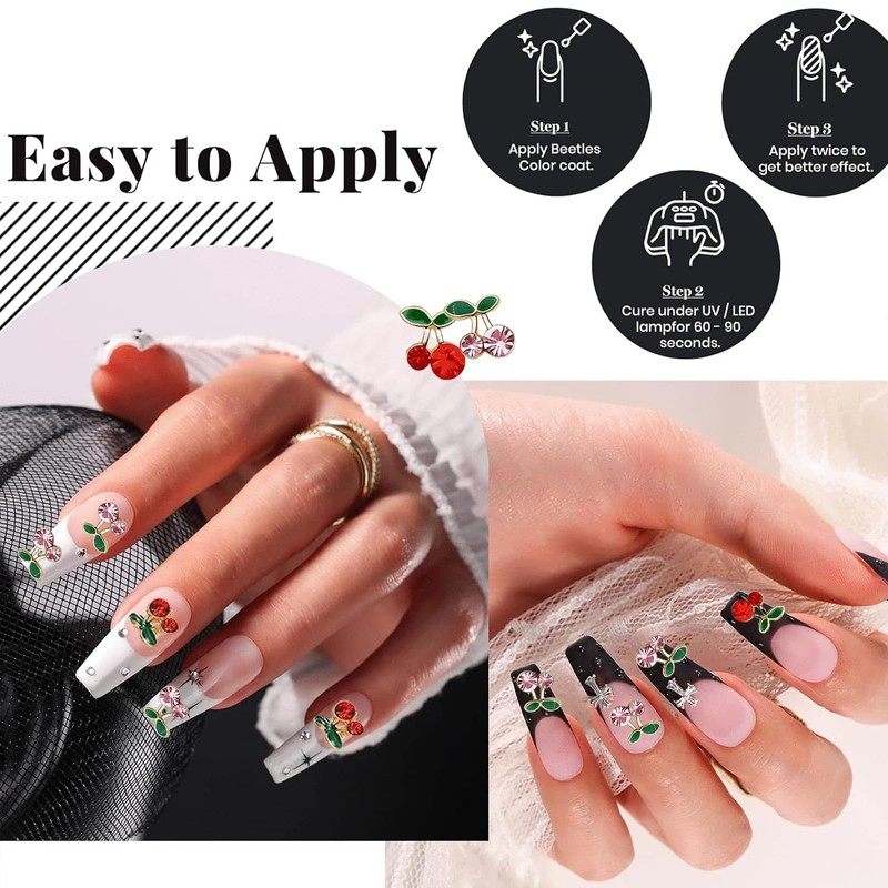 80PCS Mini 3D Cherry Nail Charms, Rhinestones Cherry Gems Studs