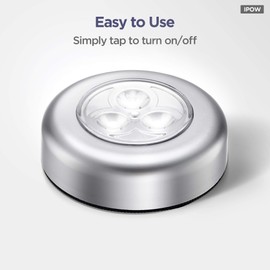 IPOW 5 Pack LED Battery-Powered Wireless Night Light Stick Tap Touch Lamp Stick-on Push Light for Closets, Cabinets, Counters, or Utility Rooms,Cordless Touch Light,Batteris Not Included