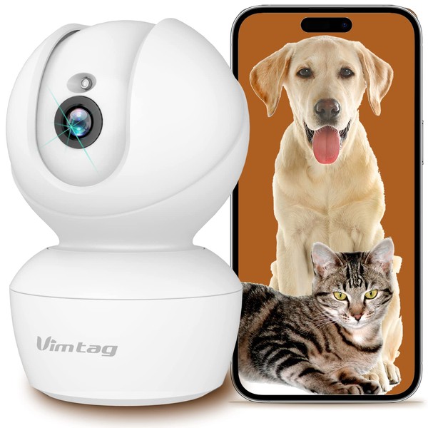 VIMTAG Indoor Camera, 2.5K/4MP HD 360° Pan/Tilt WiFi Camera for Dog/Pet/Baby/Home Security, AI Human/Sound/Motion Detection, Night Vision, 2-Way Audio, Cloud/Max 512GB TF Card Storage, Support Alexa