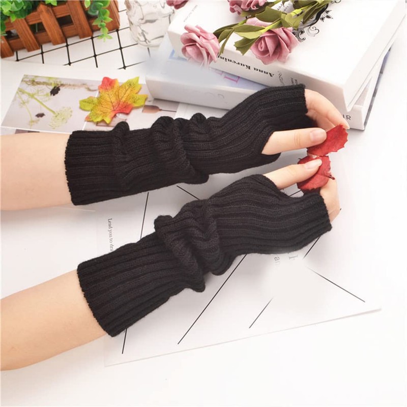 shunxinersty Knit Sleeve Knit Arm Sleeve Thumb Hole Glove Winter