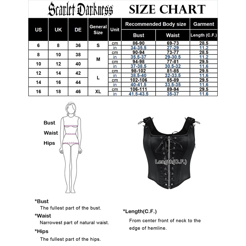 SCARLET DARKNESS Women's Steampunk Corset Vest Plain Lace-Up Medieval Bodice,