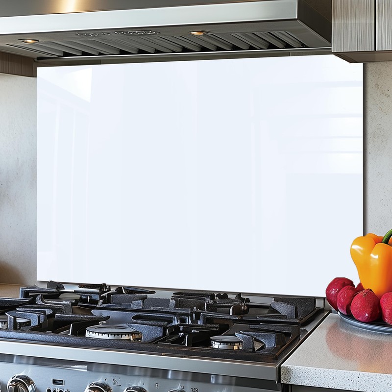 DAIFURONGE Tempered Glass Backsplash for Kitchen, White, 30"x16"