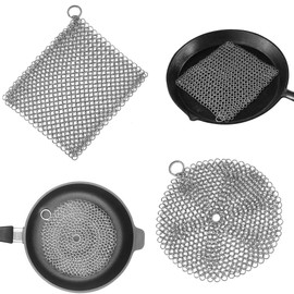 Cast Iron Scrubber 316 Stainless Steel Cast Iron Skillet Cleaner Chainmail Scrubber Scraper Chain Mail Link Scrub for Cast Iron Pre-Seasoned Pans, Griddles, BBQ Grills, and Pot Cookware Cleaning