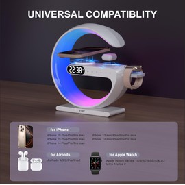 RYND 2026 Magnetic 5 in 1 Speaker Alarm Clock with Wireless Charger, Bedside Lamp with Adjustable Night Light, Gift for Family/Friends(White)