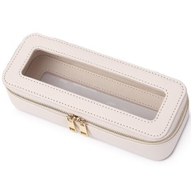 Pinkmik Makeup Brush Case Clear Travel Cosmetic & Toiletry Bag Small Makeup Bag with Zipper Purse Organizer Car Essential Bag for Women (Beige, SLIM)