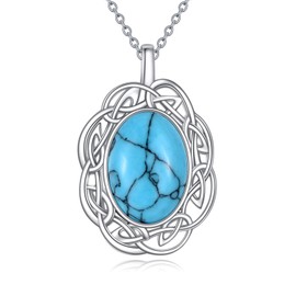 YAFEINI Celtic Natural Gemstone Necklace for Women 925 Sterling Silver Moonstone / Peridot / Amethyst / Lapis Lazuli / Larimar / Turquoise / Moss Agate / Malachite Pendant Necklace Jewellery Gift for