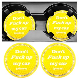 NYTKL 2 PCS Bling Car Cup Coasters, 2.75 Inch Non-Slip Crystal Rhinestone Car Cup Holder Insert Coaster, Universal Car Drink Mat for Women Men, Vehicle Interior Accessories (Yellow)