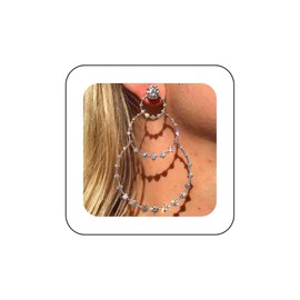 Inilbran Boho Rhinestone Circle Earrings Silver Crystal Circle Dangle Earrings Large Crystal CZ Circle Drop Earrings Vintage Rhinestone Circle Exaggerated Earrings Jewellery for Women and Girls,