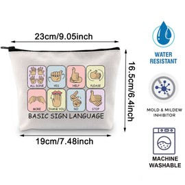 Basic Sign Language Makeup Bag Sign Language Gift ASL Gift for Women Speech Therapist Pouch Speech Language Pathologist Gift (MB, Basic Sign Language-PY3)