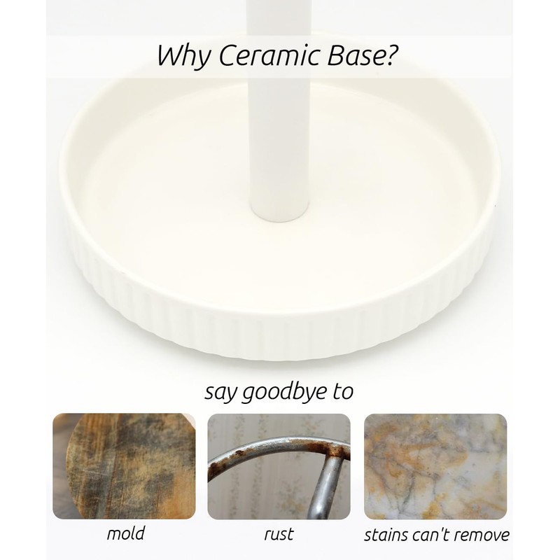 Kitchen Roll Holder Free Standing, Easy-to-Clean Ceramic Base, 18cm Diameter