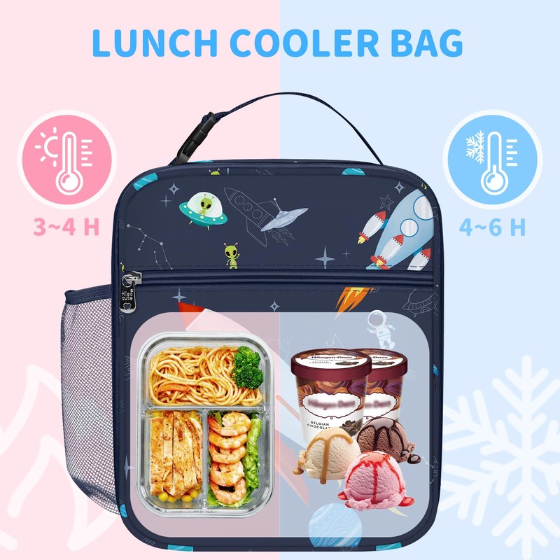 Clastyle Space Rocket Insulated Lunch Bag Children with Bottle Holder,