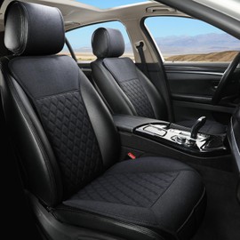 West Llama Linen Car Seat Covers-Breathable & Soft-Front Car Seat Protector Universal Fit 90% Cars,SUVs,Trucks,Diamond Pattern-1Pair,Black