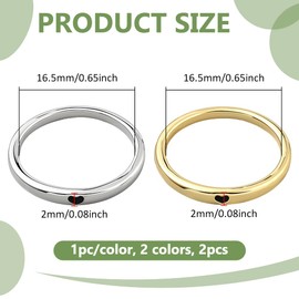 GOMAKERER 2 Pcs 2 Colors Brass Finger Rings, 16.5mm Heart Pattern Thin Band Rings Platinum Golden Stackable Dot Ring Statement Rings Wedding Band Ring for Women Jewlery Boho Gift