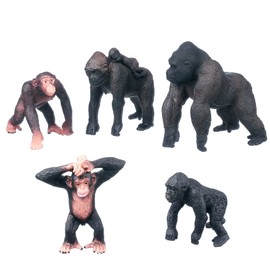 JOKFEICE Wild Animal Figures - 5pcs Realistic Chimpanzee Family Action Model - Early Educational Toy, Birthday Cupcake Topper Gift for Boys and Girls