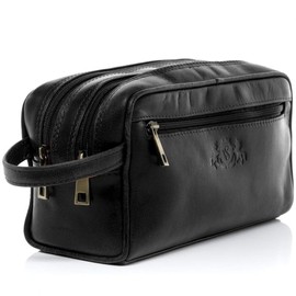 SID & VAIN Gatwick Men's Toiletry Bag Made of Premium Leather, Wash Bag, Large for Men and Women, Toiletry Bag, Handmade, black, Toiletry bag