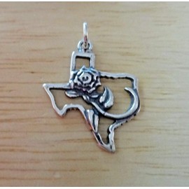 Wholesale Charms Sterling Silver 22x17mm State of Texas with Yellow? Rose Charm