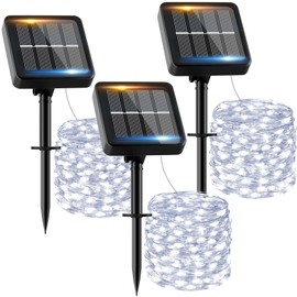 FIFlying Solar Lichterkette Aussen, 3x12M 120 LED Solarlichterkette Au?en Wetterfest 8 Modi IP65 Wasserdicht Solar Lichterkette Outdoor fr Balkon Balcony Garten Terrasse Zaun Camping Tor Hof Party Hochzeit