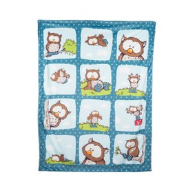 NICI 48936 Oscar Owl 106 x 140 cm Blue Cuddly Blanket for Babies and Children Fluffy Plush Blanket Warm Blanket for Girls and Boys