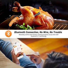 Bluetooth Meat Thermometer with App Remote Control，IP67 Waterproof Wireless Thermoemter for BBQ, Grill, Smoker, Oven, Rotisserie，Ideal for Continuous Cooking, Easy to Clean and Storage