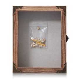 Deep Shadow Box Frame 8x10 with 3.5" Depth, Rustic Carbonized Wood Display Case with Vintage Lock, Metal Handle & 4 Corner Protectors, Memory Box for Medals, Photos, Wedding Keepsakes, Collectibles