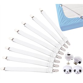 8 Pcs Adjustable Bed Sheet Straps,Bed Sheet Fasteners For Fitted Bed Sheets,Bed Scrunchie,Mattress Pad Covers,Sofa Cushion Etc,Comes With 4 Pcs Cute Duvet Clips