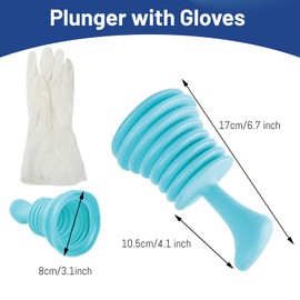Handy Sink and Drain Plunger, Heavy Duty Plumbers Plunger, Commercial Style Mini Home Plunger, Powerful Toilet Unblocker Tool with Large Bellows Gloves, Handheld Plunger for Kitchen Bathroom