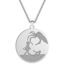 QIAMNI Coraline Inspired Silhouette Necklace for Women Men Stainless Steel Gold Silver Round Pendant Chain Necklace Jewellery (Silver), Stainless Steel