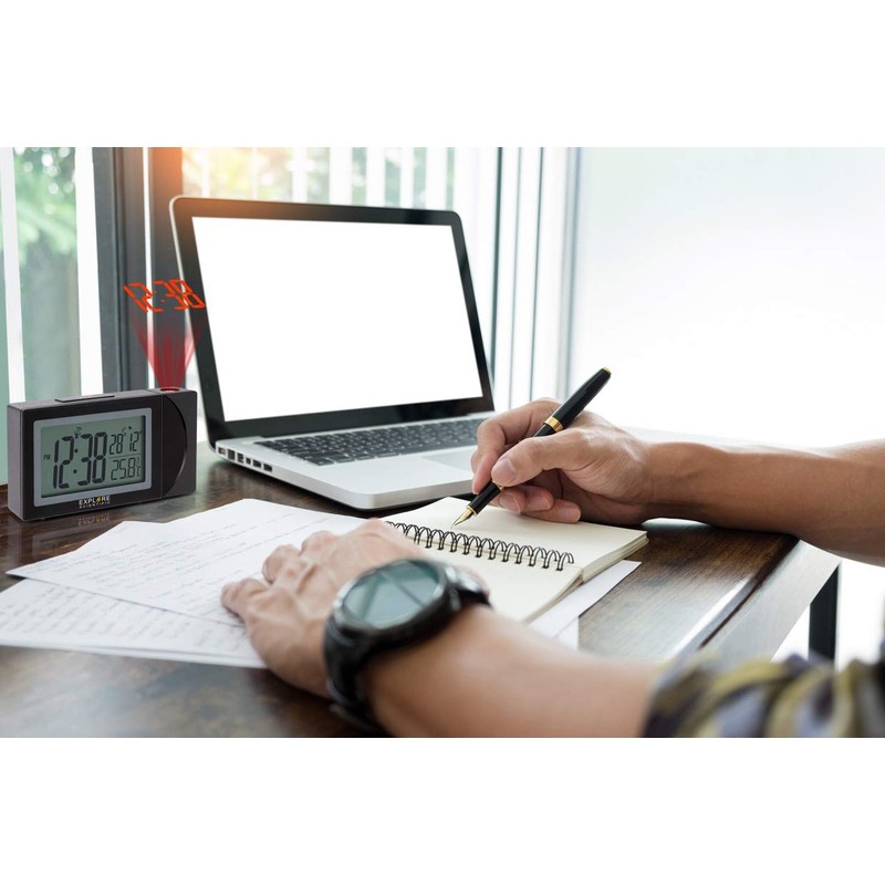Explore Scientific RDP1002 Radio-Controlled Clock with Projection Time, Alarm with