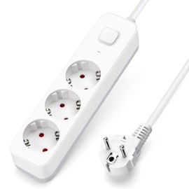 Aigostar 3-Way Power Strip with Switch, Multiple Socket with Child Lock, Distribution Socket with 1.5 m Cable