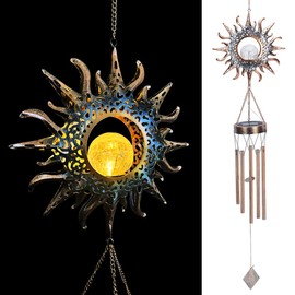 AHANDMAKER Solar Wind Chimes, Sun Wind Chime with Glowing Crackle Glass Ball for Outdoor Garden Decor, Unique Gifts for Women Mom Grandma, Mother's Day Party Birthday