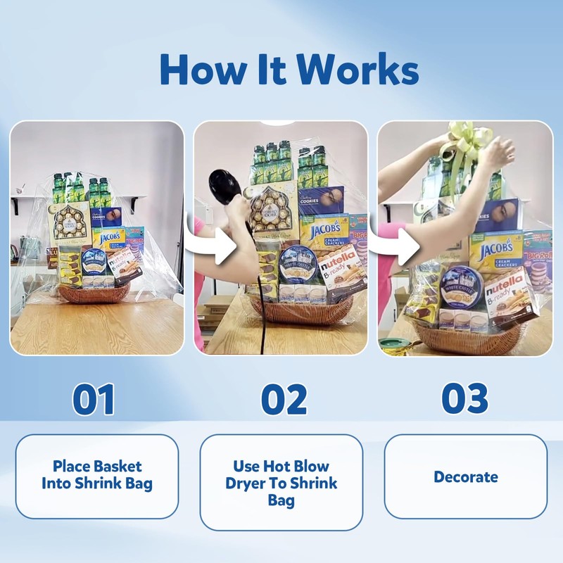 WIKDAY Heat Shrink Wrap Bags for Gift Baskets 10 PCS