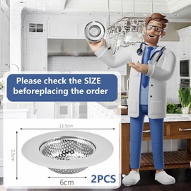 Pack of 2 Sink Strainer Stainless Steel Sink Strainer Kitchen Sink Strainer Clogging Protection Kitchen Drain Sink for Sink and Hair Catcher (11.5 x 6 x 2.5 cm)