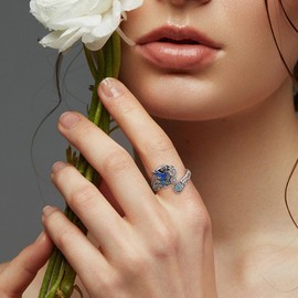 HUKKUN Hummingbird Spoon Ring Sterling Silver Adjustable Sunflower Hummingbird Thumb Ring for Women