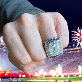 Legacy Rings 2024 Fantasy Football Championship trophy ring for Fantasy Football League Winner | with clear display stand | Silver Tone | Size 8-13 (11)