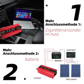 LVYUAN Spannungswandler 12V 230V 1500W Wechselrichter 2 USB LCD | Kühlung Lüfter | EU Steckdosen für Geschaeftsfahrten und Urlaub