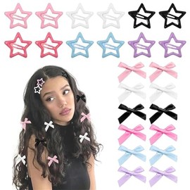 Elegant Hair Bows Accessories All-Day Wear, Pink Kawaii Ribbon Barrettes and Butterfly Accents, 24PC Cute Hair Claw Clips Set for Women's Hairstyles.