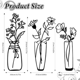 Wanmu 3 Pieces Flowers Wall Decor, Minimalist Kitchen Black Wall Art Decor, Elegant Flower In Vase Sculptures Hanging, Home Decorations for Indoor Living Room Bathroom Patio Balcony Farmhouse