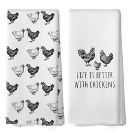 Mcehtle Funny Chicken Kitchen Towels Set of 2, Chicken Lover Gifts Hand Towels for Kitchen Bathroom, Chicken Mom Gifts Decorative Tea Towels Dish Towels, Chicken Kitchen Bathroom Decor, 16x24 Inch
