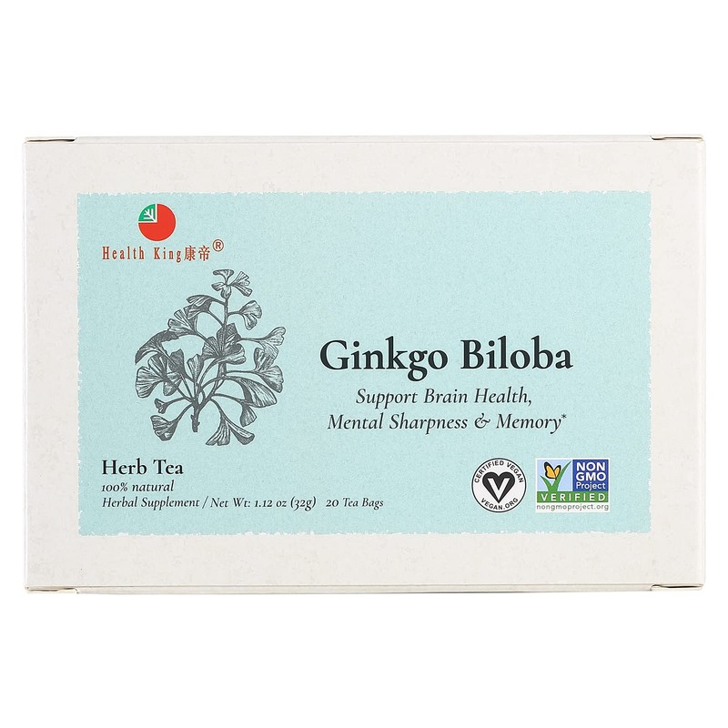 Health King Ginkgo Biloba Herb Tea, Teabags, 20 Count Box