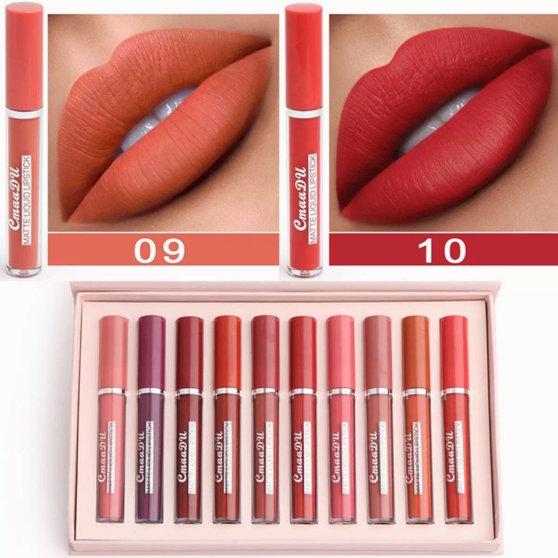 MM11 10 Lápices Labiales Mate Impermeable Antiadherente Lip Gloss