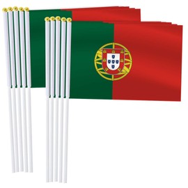 Portugal Handheld Small Flag Set,10 PCS 5×8 Inch Mini Portuguese Hand Held Banner,Tiny Digital Printed Polyester Banner