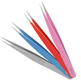 G4 Vision Lash Stainless Steel Makeup Tweezer 4 x Set Eyelash Tweezers Straight & Curved Extension For Professional Makeup