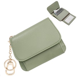 Sunpour Small Wallet for Women RFID Blocking Keychain Wallet Slim Tri-Fold Credit Card Holder with Zipper Coin Pocket and Id Window, Green, Keychain Wallet