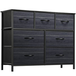 YITAHOME Dresser TV Stand, Dresser for Bedroom, Fabric Dresser with 7 Drawers, Furniture Storage Tower Cabinet for Bedroom, Living Room, Hallway, Closet, Black Wood Grain