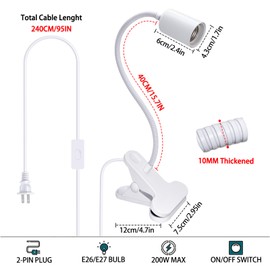 Turtle Heat Lamp Tortoise 2 Pack Terrarium Heat Lamps Reptile Light with 40CM Stable Gooseneck Terrarium Turtle Lamp with 240cm Cord for Lizards, Snakes, Aquarium Aquatic Reptile Amphibian(No Bulb)