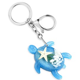 Amabro Turtle Keychain, Sea Turtle Keyring Beach Keychain with Clasp Purse Charm 3D Turtle Ocean Animal Birthday Gift(Blue)