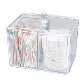 Cotton buds storage container, cotton pads holder with lid, acrylic cotton pad dispenser boxes, bathroom cotton buds organiser dispenser holder for bathroom, Qtips storage container, transparent, Acrylic stackable bathroom ear buds makeup cotton buds hol