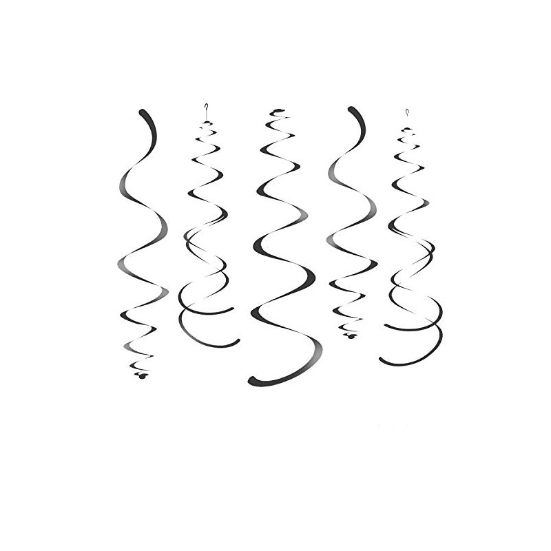 Black Party Hanging Swirl Decorations Plastic Streamer for Ceiling 5pcs